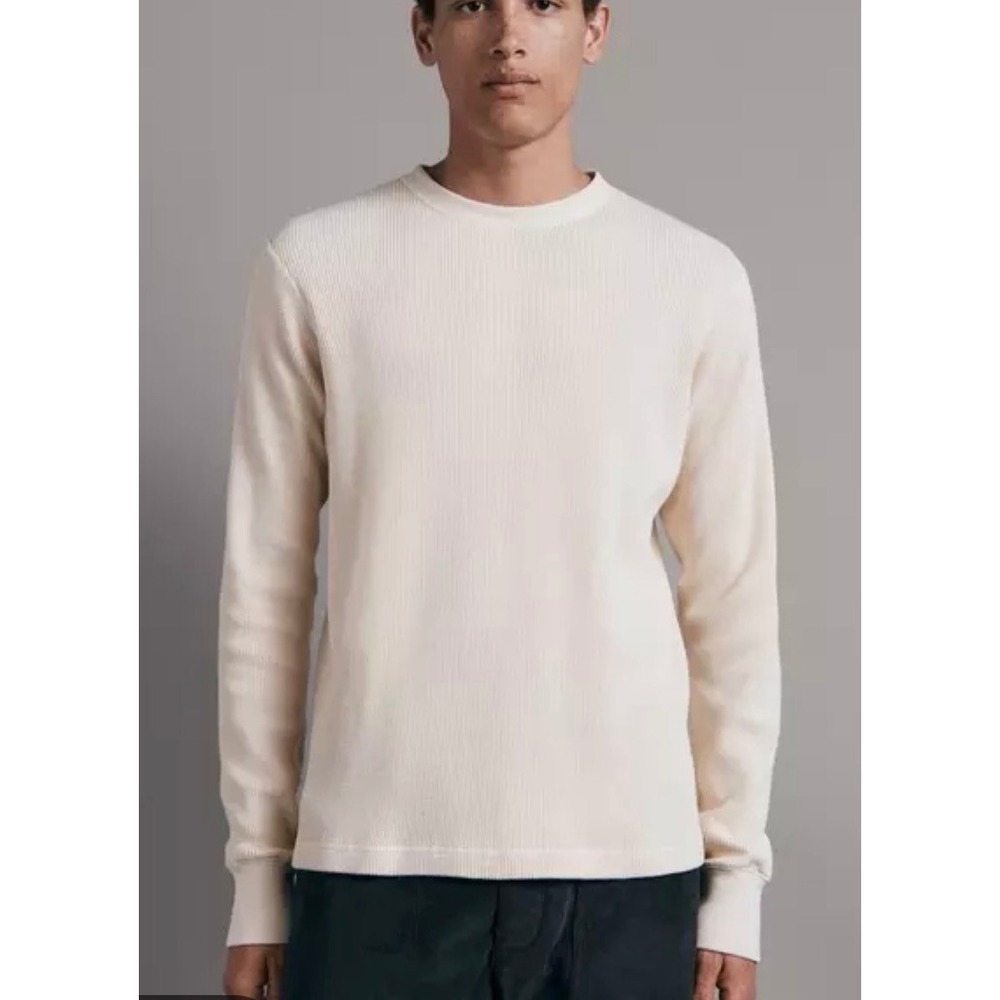 Rag & Bone Mens XL Extra Fine Merino Wool Waffle Knit Crewneck Sweater Cream